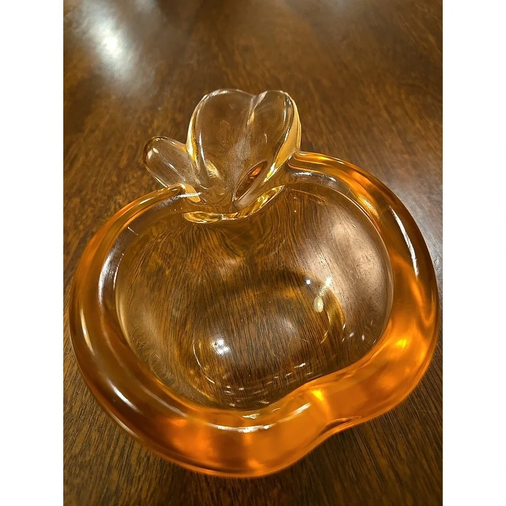 Vtg Pink Art Glass APPLE or Peach Trinket Dish Cigar Ashtray Paper Weight 5x3.5